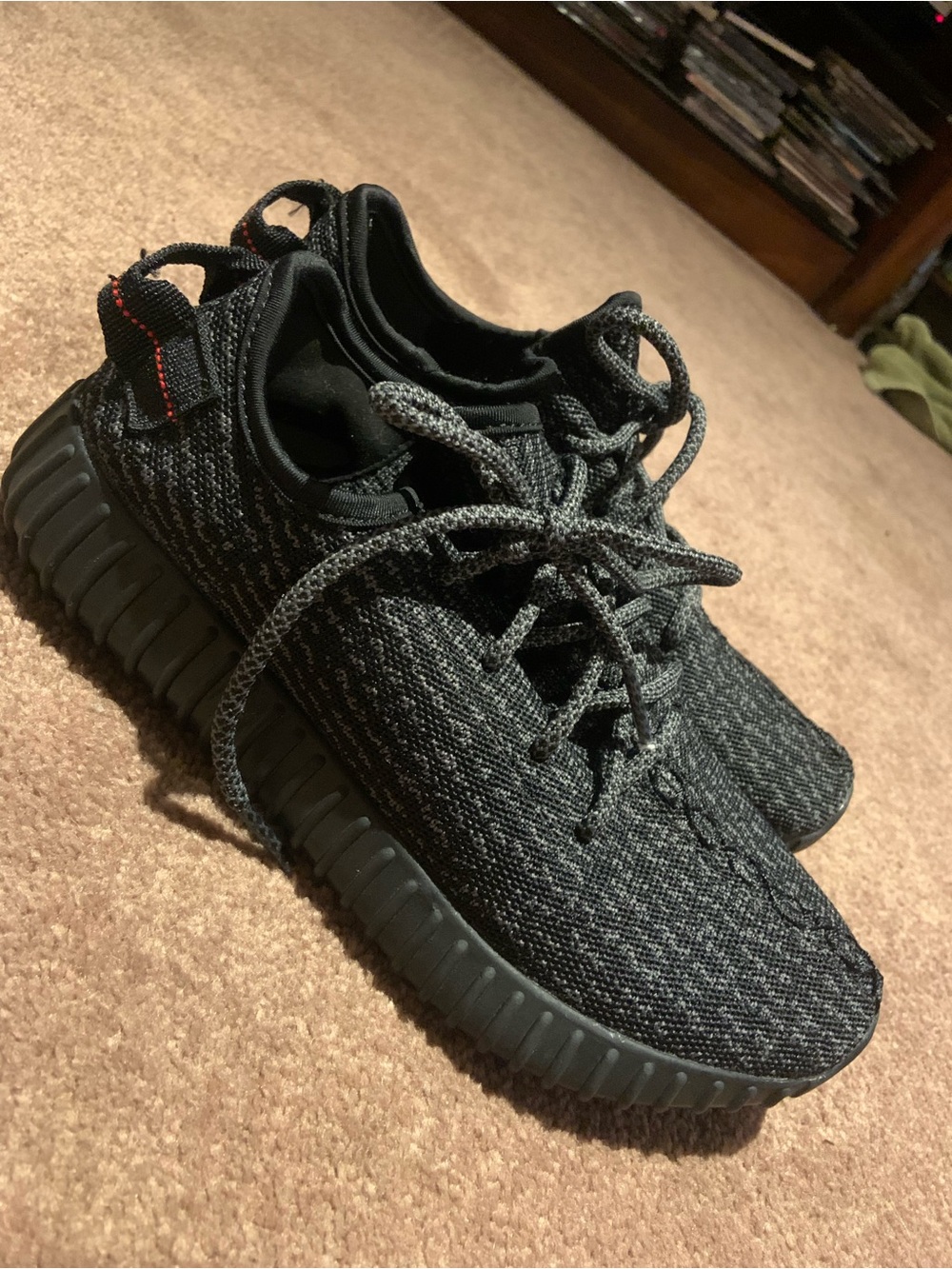 adidas - Yeezy Black Knit Low-Top Lace-Up Sneakers - Picture 2 of 10